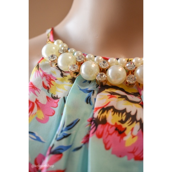 NWT | Floral Print and Pearl Mini Dress - Picture 6 of 8